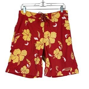 Patagonia Wavefarer Board Shorts Red Yellow Flower Pocket Beach Surf Men's 32